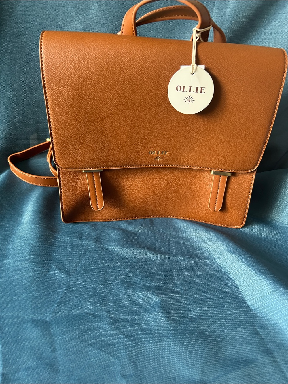 Olie Cognac Leather Structured Backpack Crossbody